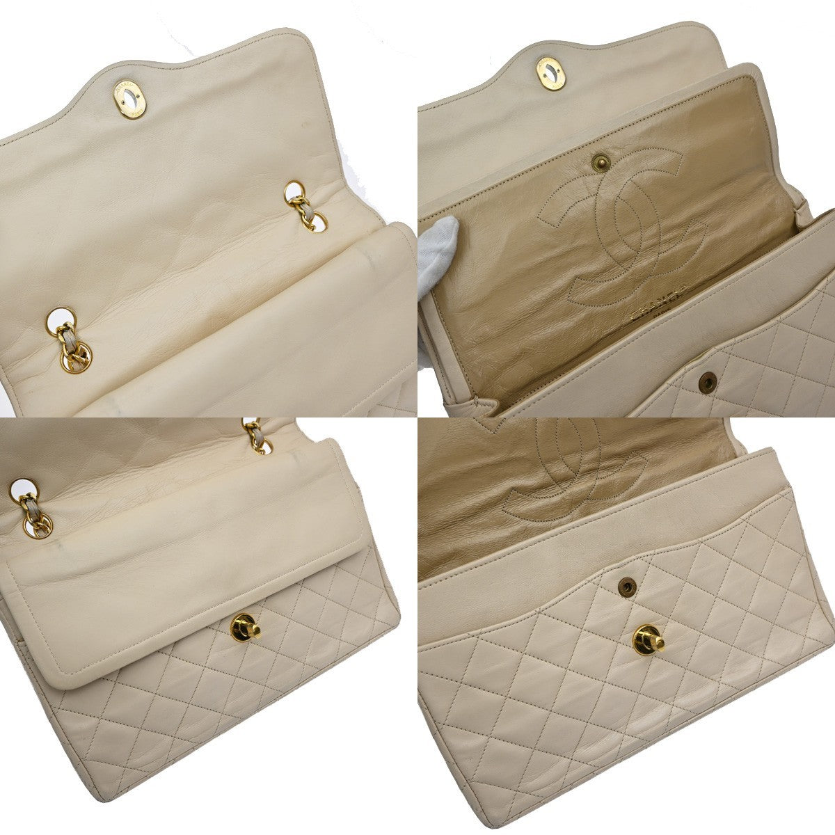 CHANEL CC Double Flap Paris Matelasse Chain Shoulder Bag Beige France 675RF822