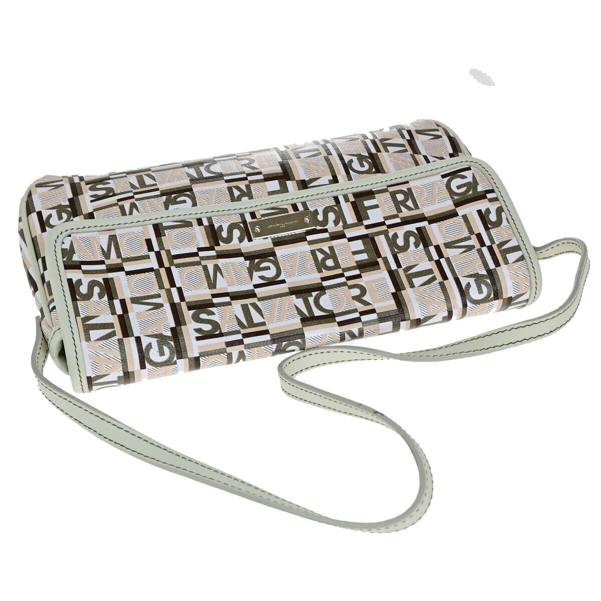SALVATORE FERRAGAMO Logo Shoulder Bag PVC Leather White SHW Italy 30KA267