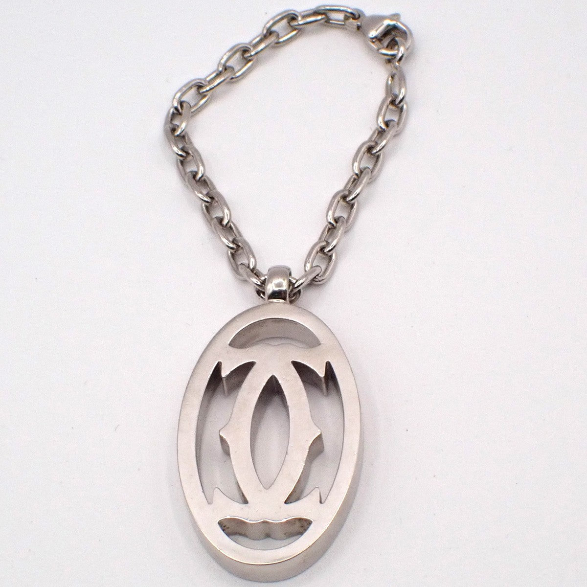 CARTIER 2C Logo Chain Bag Charm Key Ring Pendant Top Silver Accessory 07MA184