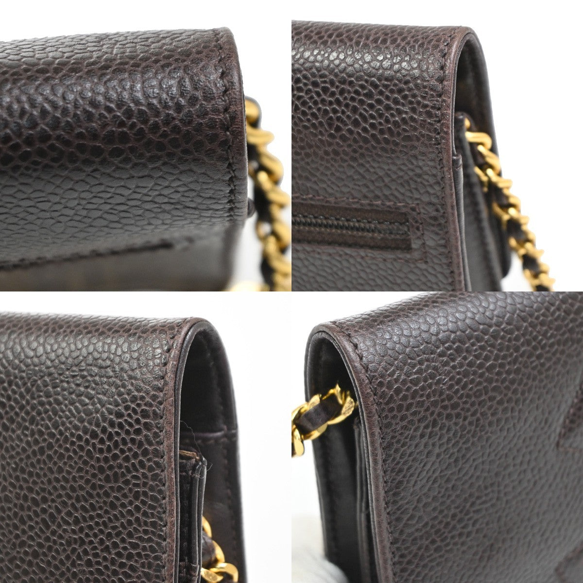 CHANEL CC Logo Chain Wallet Grained Calfskin leather Brown Italy VTG 332RL962