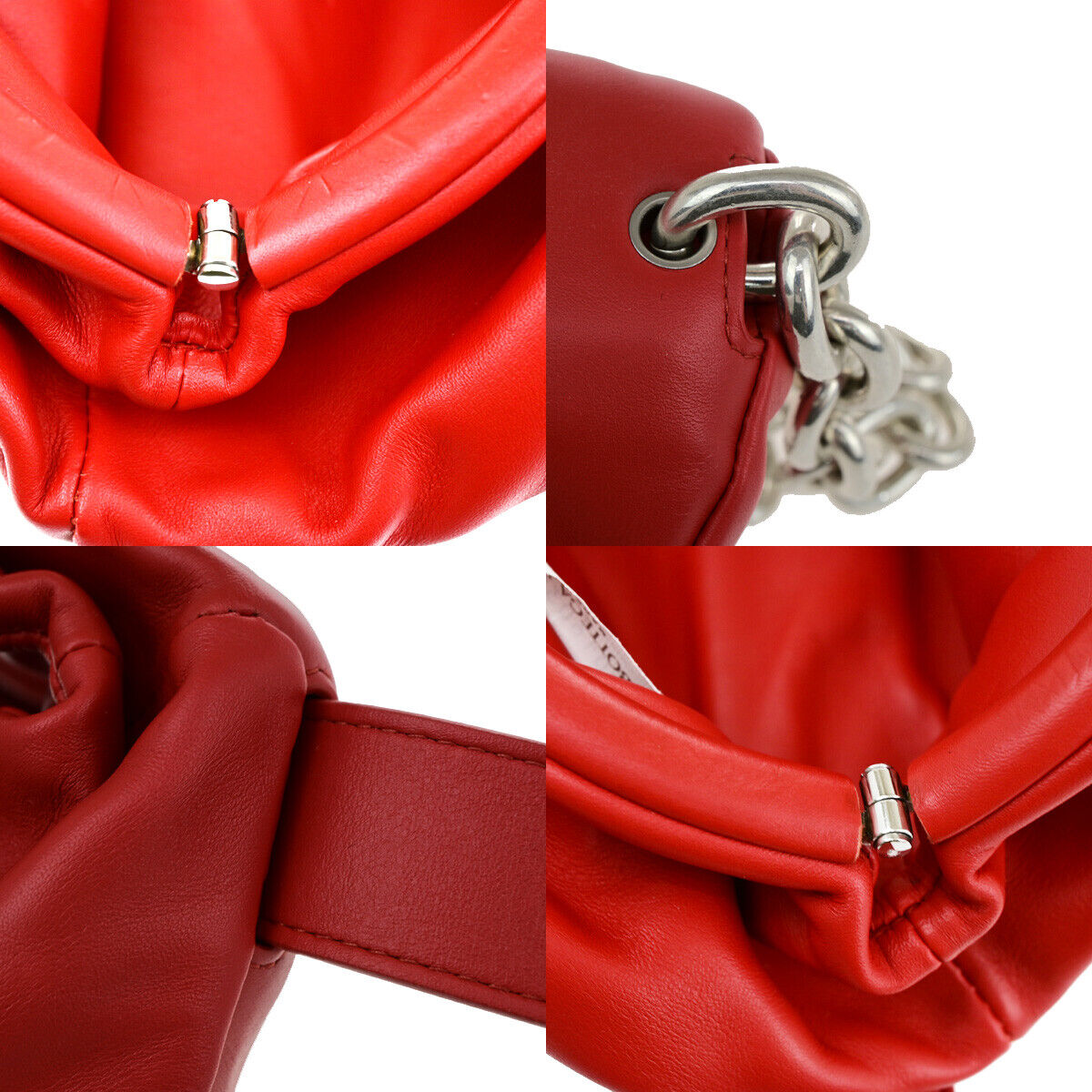 BOTTEGA VENETA The Chain Pouch Shoulder Body Bag Leather Red Silver 609RF159