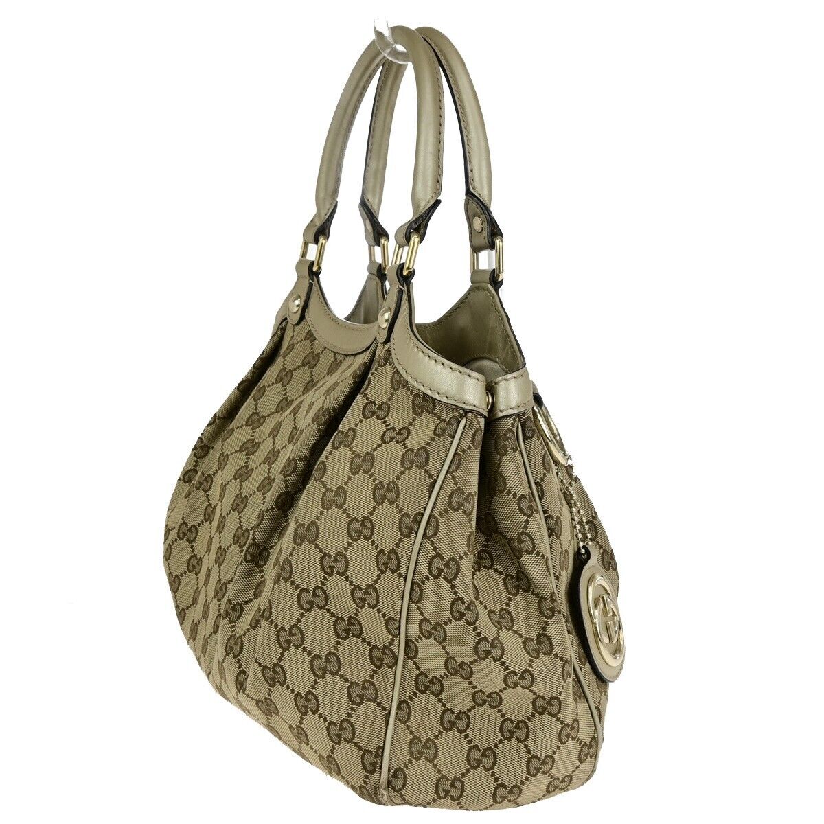 GUCCI Logo GG Pattern Sukey Shoulder Bag Canvas Leather Gold Brown GHW 80SJ570