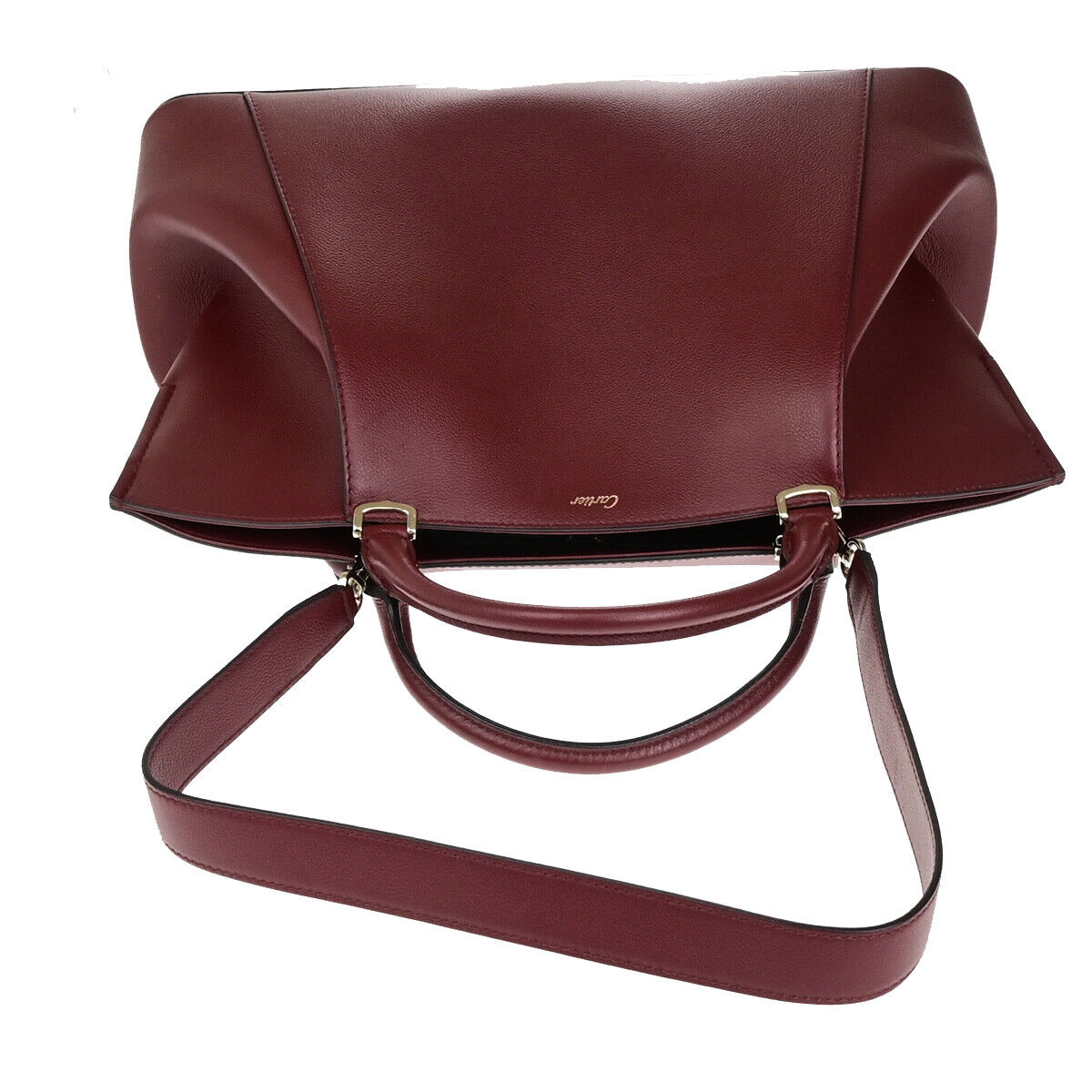 CARTIER Logo C De Cartier 2Way Shoulder Hand Bag Leather Bordeaux GHW 11RK521
