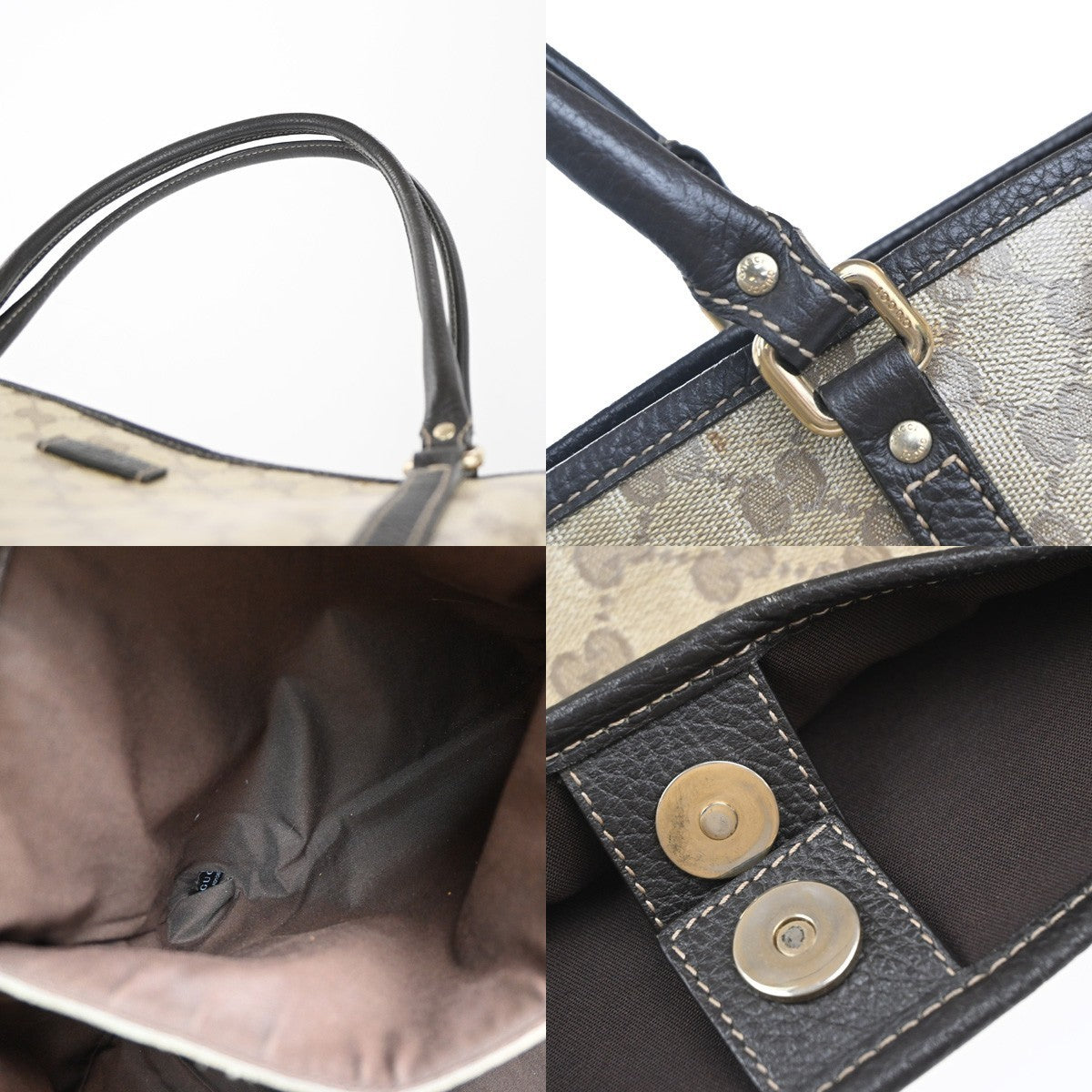 GUCCI GG Pattern Crystal Shoulder Tote Bag Coating Canvas Leather Brown 87EG286