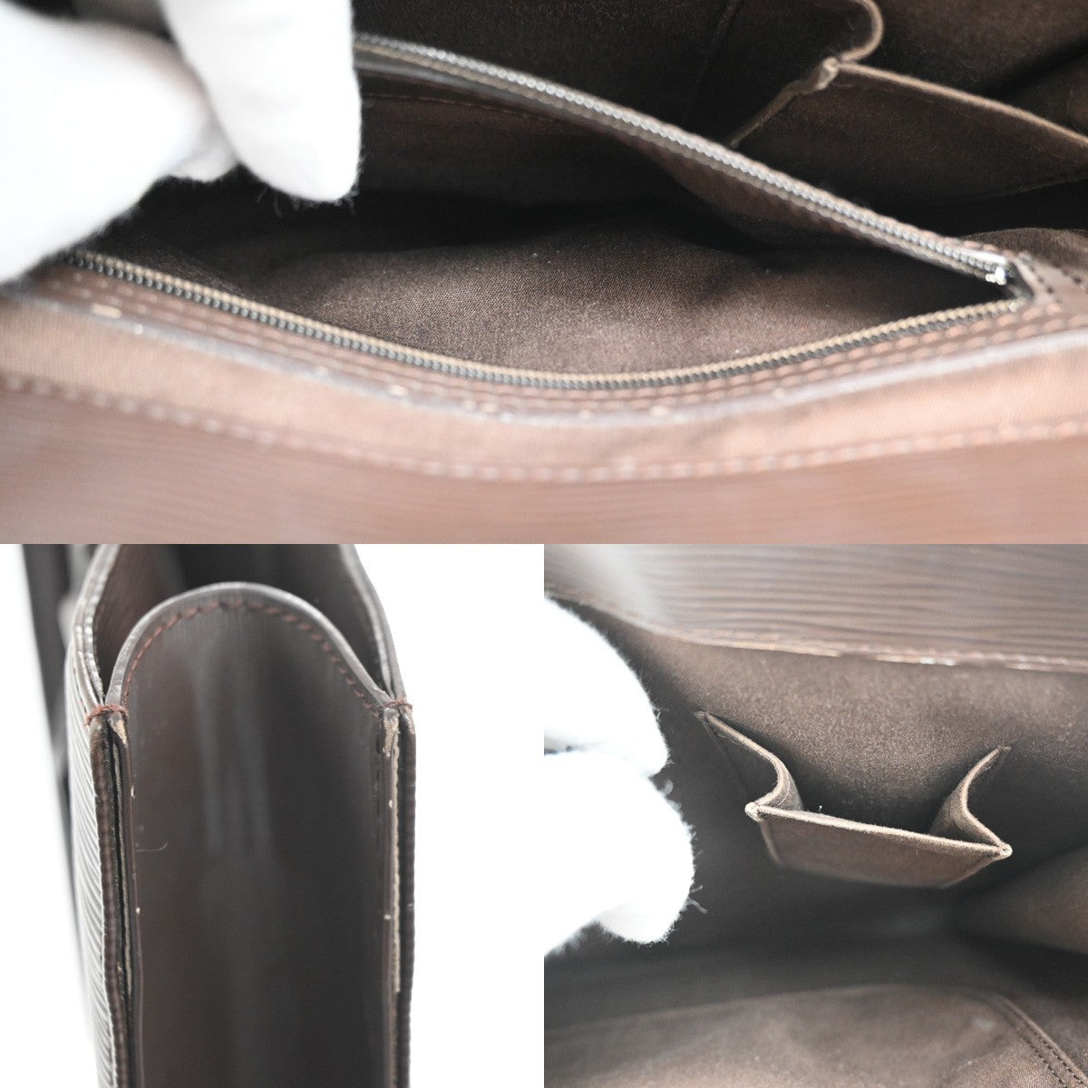 LOUIS VUITTON Logo Sac Plat Hand Tote Bag Epi Leather Brown M52742 87KB932