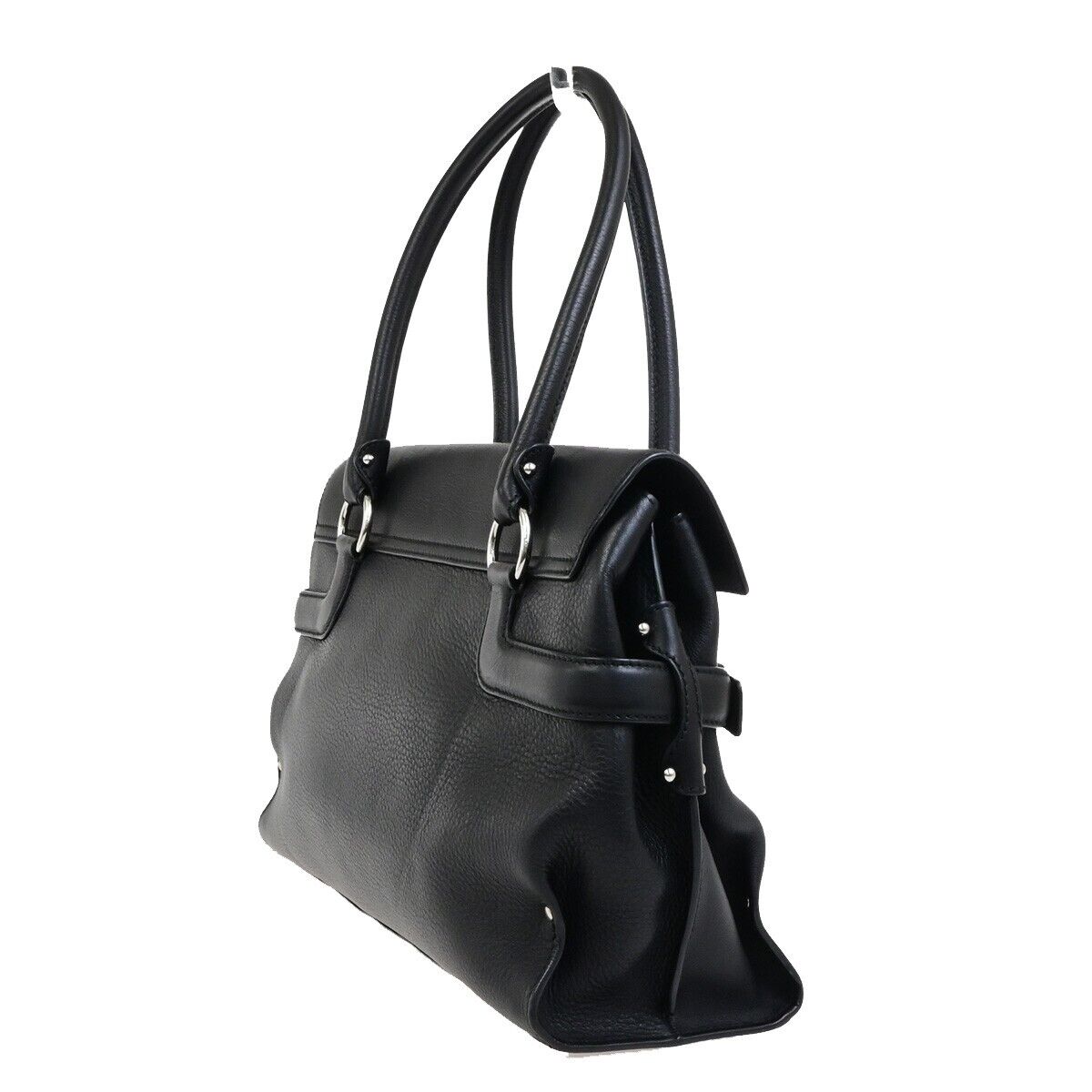 SALVATORE FERRAGAMO Logo Gancini Shoulder Bag Leather Black SHW Italy 31KA536