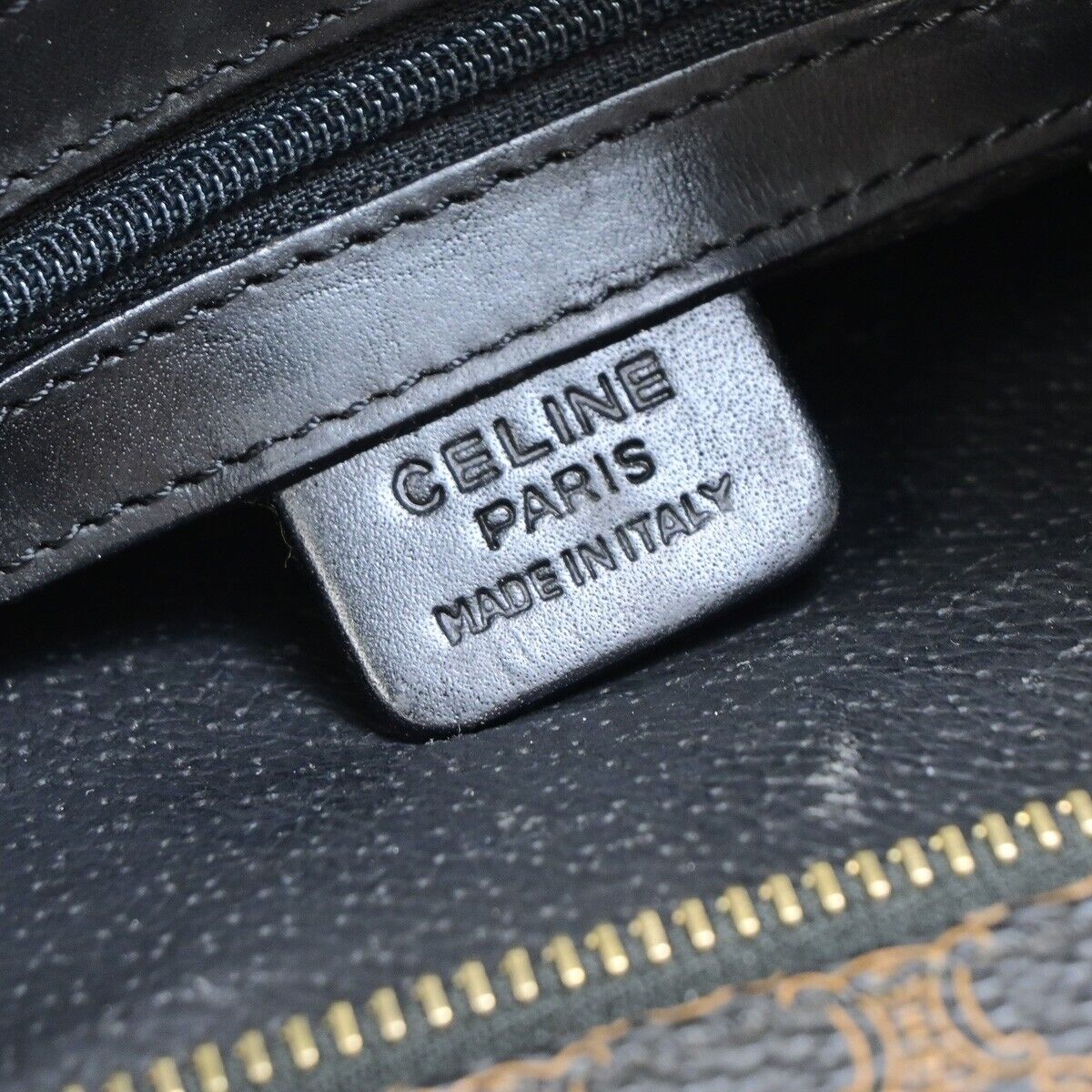 CELINE Logo Macadam Pattern Shoulder Tote Bag PVC Leather Black Italy 66EB346