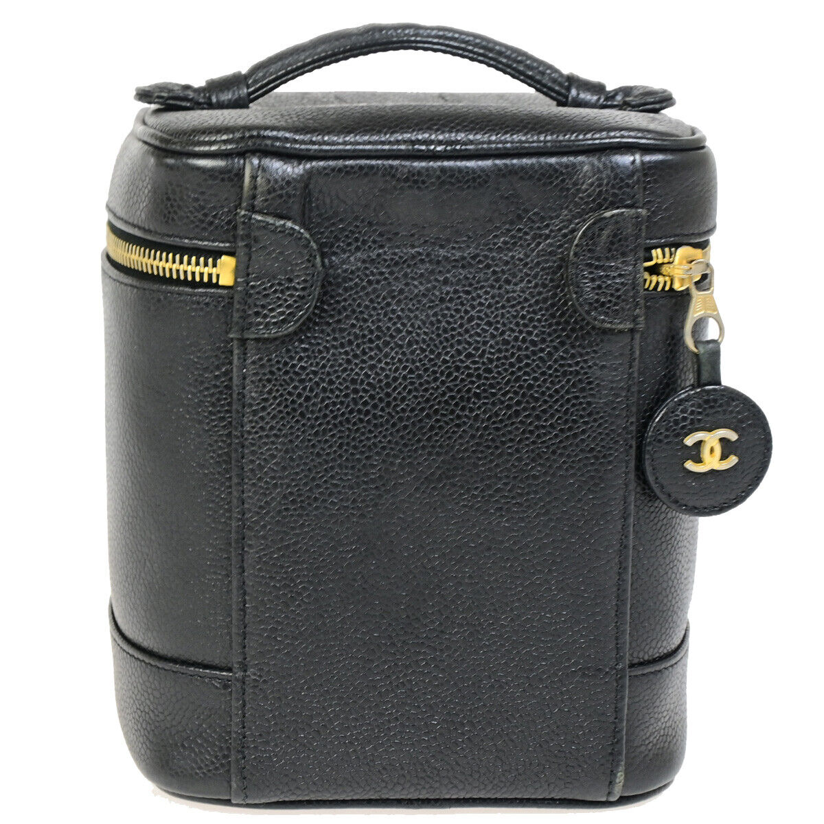 CHANEL CC Logo Vanity Hand Bag Caviar Skin Leather Black GHW Vintage 25RK294