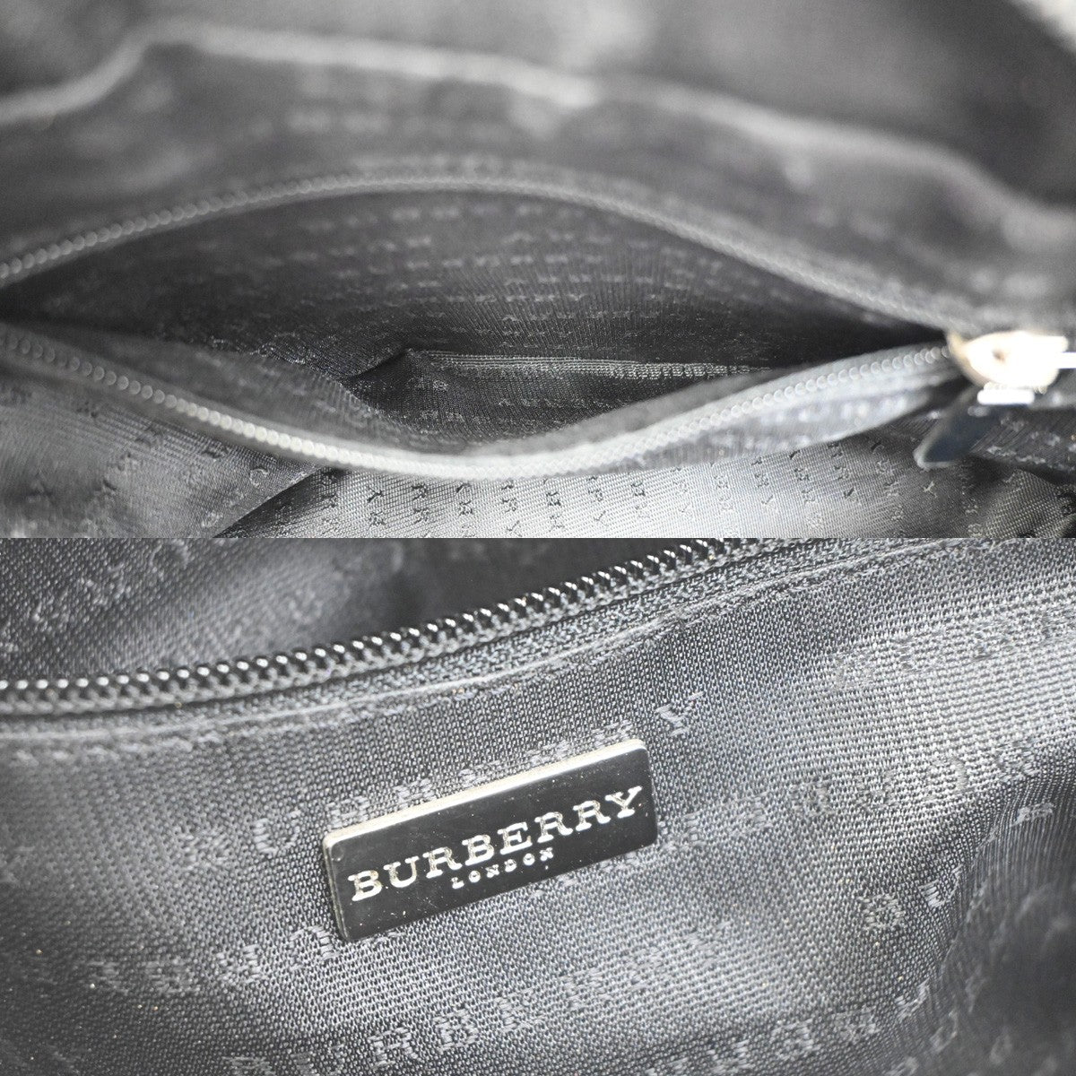 BURBERRY Logo Nova Check Pattern Hand Bag PVC Leather Black Beige SHW 31KD025