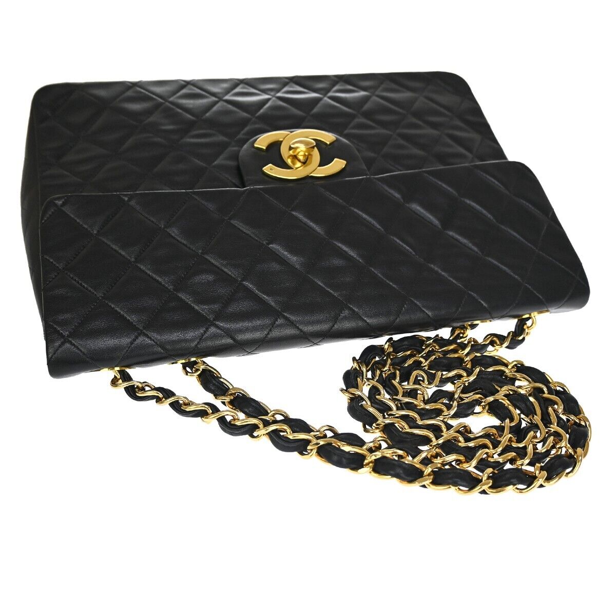 CHANEL CC Maxi Jumbo Matelasse 34 Chain Shoulder Bag Leather Black GHW 859RH997