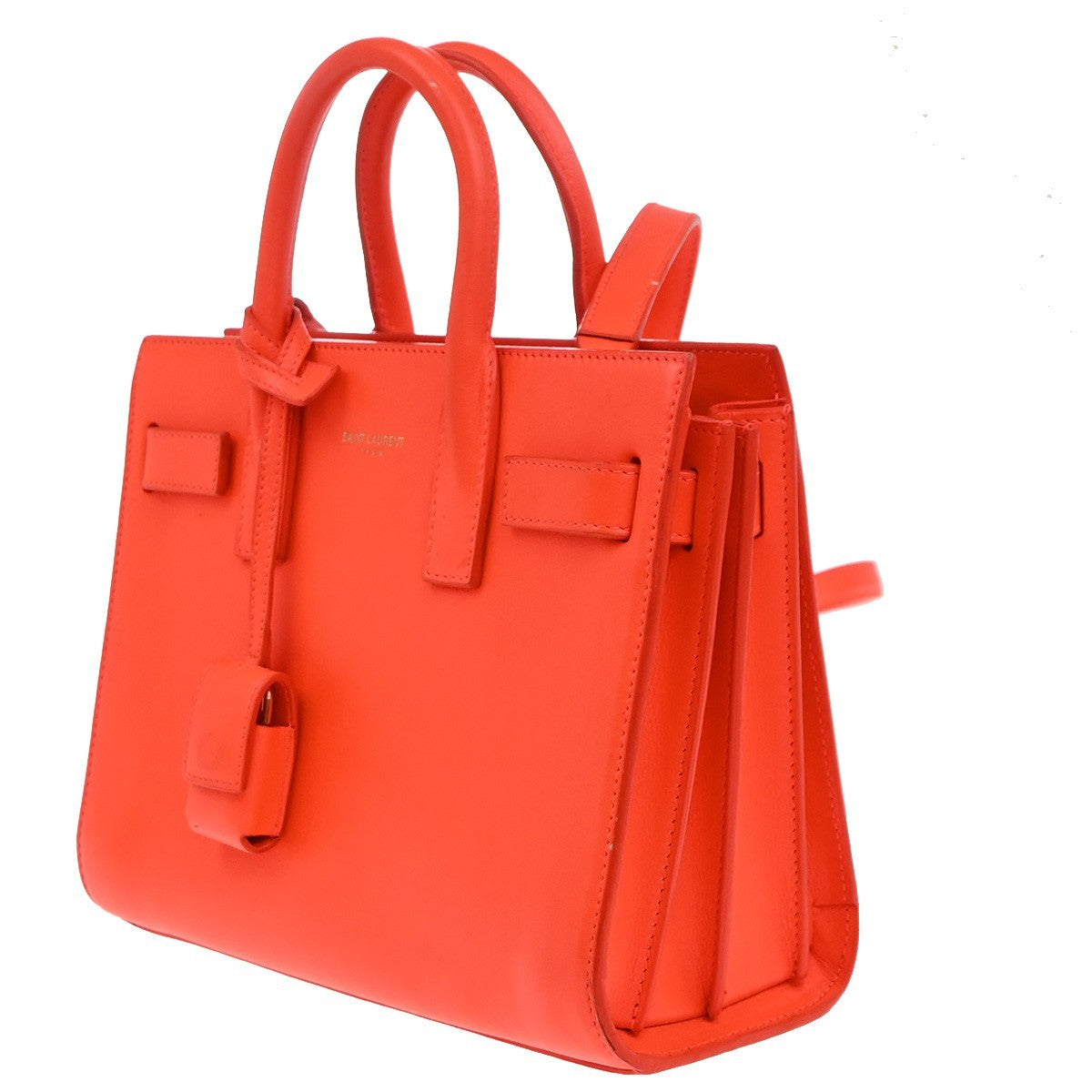 SAINT LAURENT 2 Way Sac de Jour Shoulder Hand Bag Leather Neon Red Italy 10EG144