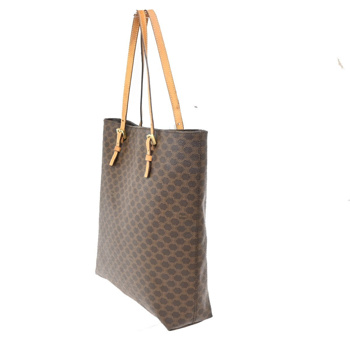 CELINE Macadam Pattern Shoulder Tote Bag Hand Bag PVC Leather Brown 69ZA096
