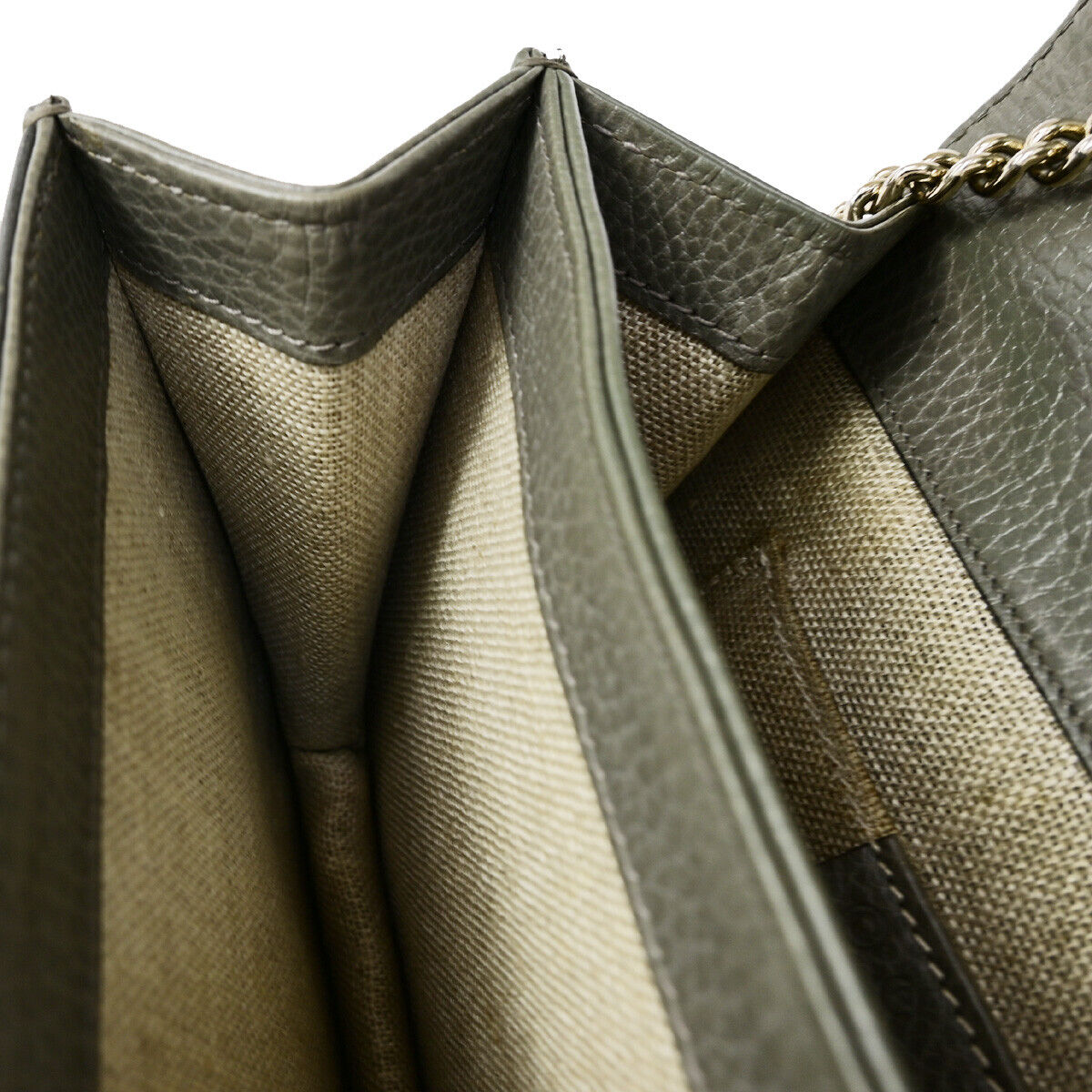 GUCCI Logo Interlocking G Chain Shoulder Bag Leather Gray GHW Italy 52YF630