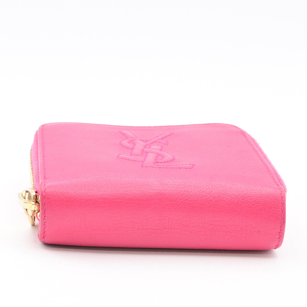 YVES SAINT LAURENT YSL Logo Bifold Wallet Purse Leather Pink GHW 04YE803