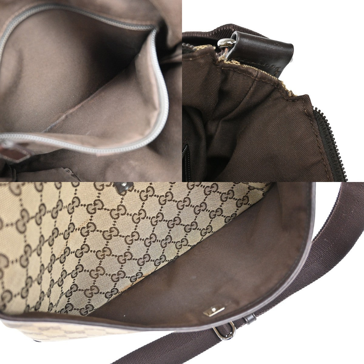 GUCCI Logo GG Pattern Shoulder Bag Canvas Leather Brown SHW Italy 85KB469