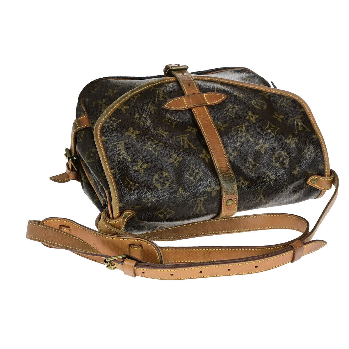 LOUIS VUITTON Logo Saumur 30 Shoulder Bag Monogram Leather Brown M42256 32YF525