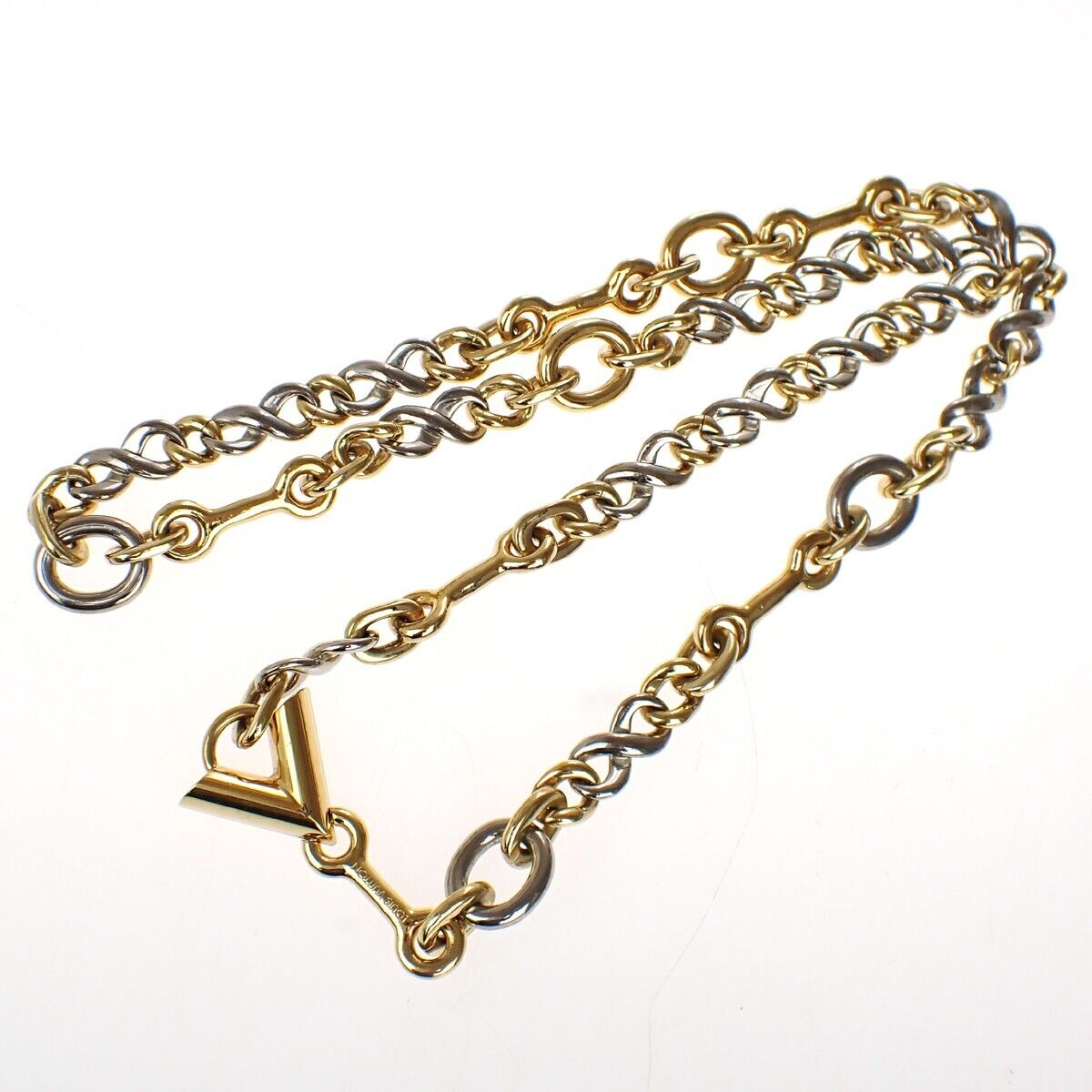 LOUIS VUITTON Logo Chain Long Necklace Gold Silver Italy M62837 87YG573