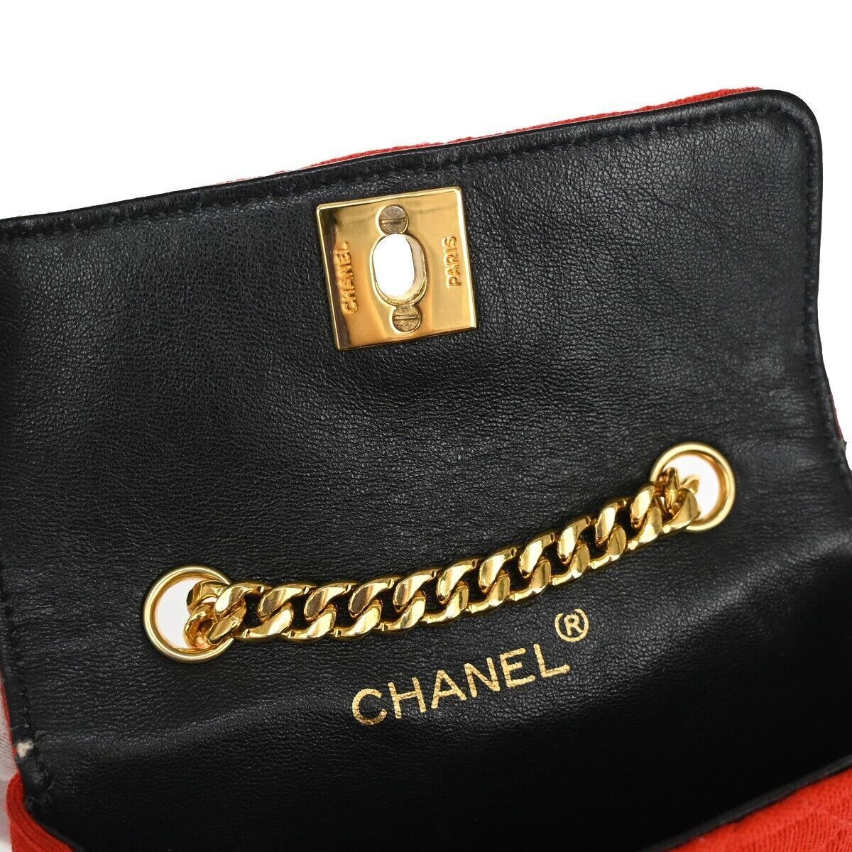 CHANEL CC Logo Mini Matelasse Chain Shoulder Bag Canvas Leather Red 653RH002
