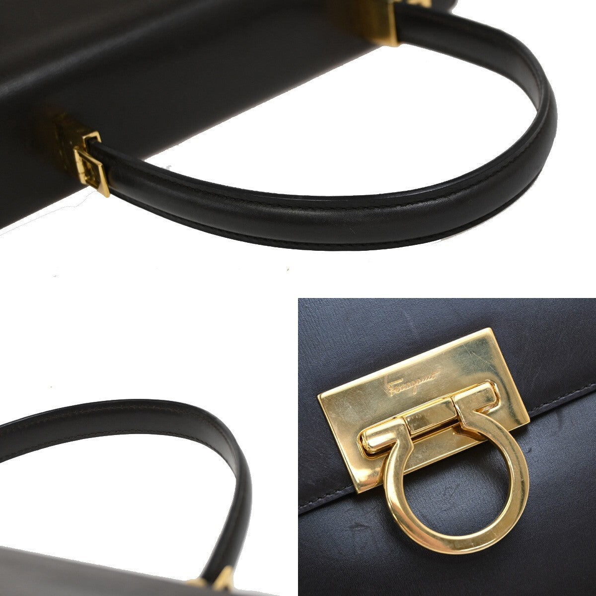 SALVATORE FERRAGAMO Logo Gancini Hand Bag Leather Brown GHW Italy 60EE943