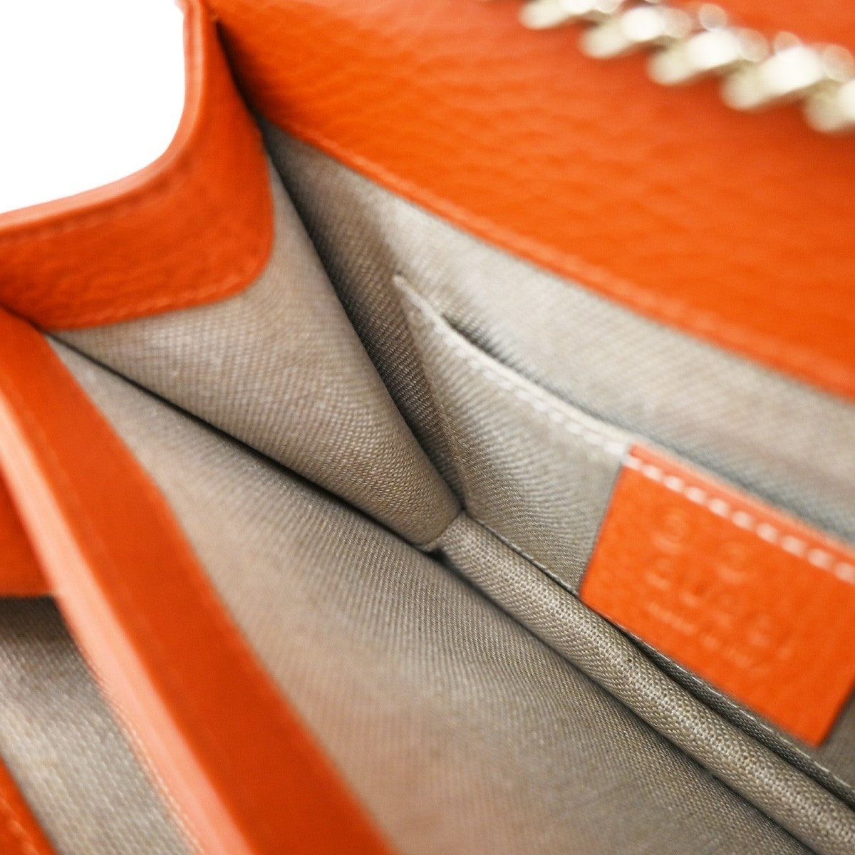 GUCCI Logo Interlocking G Chain Mini Shoulder Bag Leather Orange GHW 58KP125