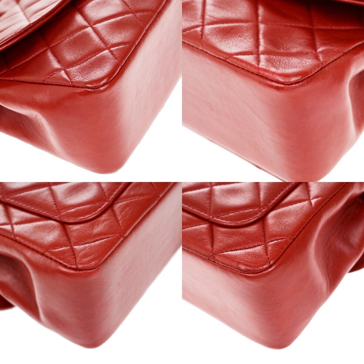 CHANEL CC Logo Mini Matelasse Chain Shoulder Bag Leather Red Vintage 310RF238