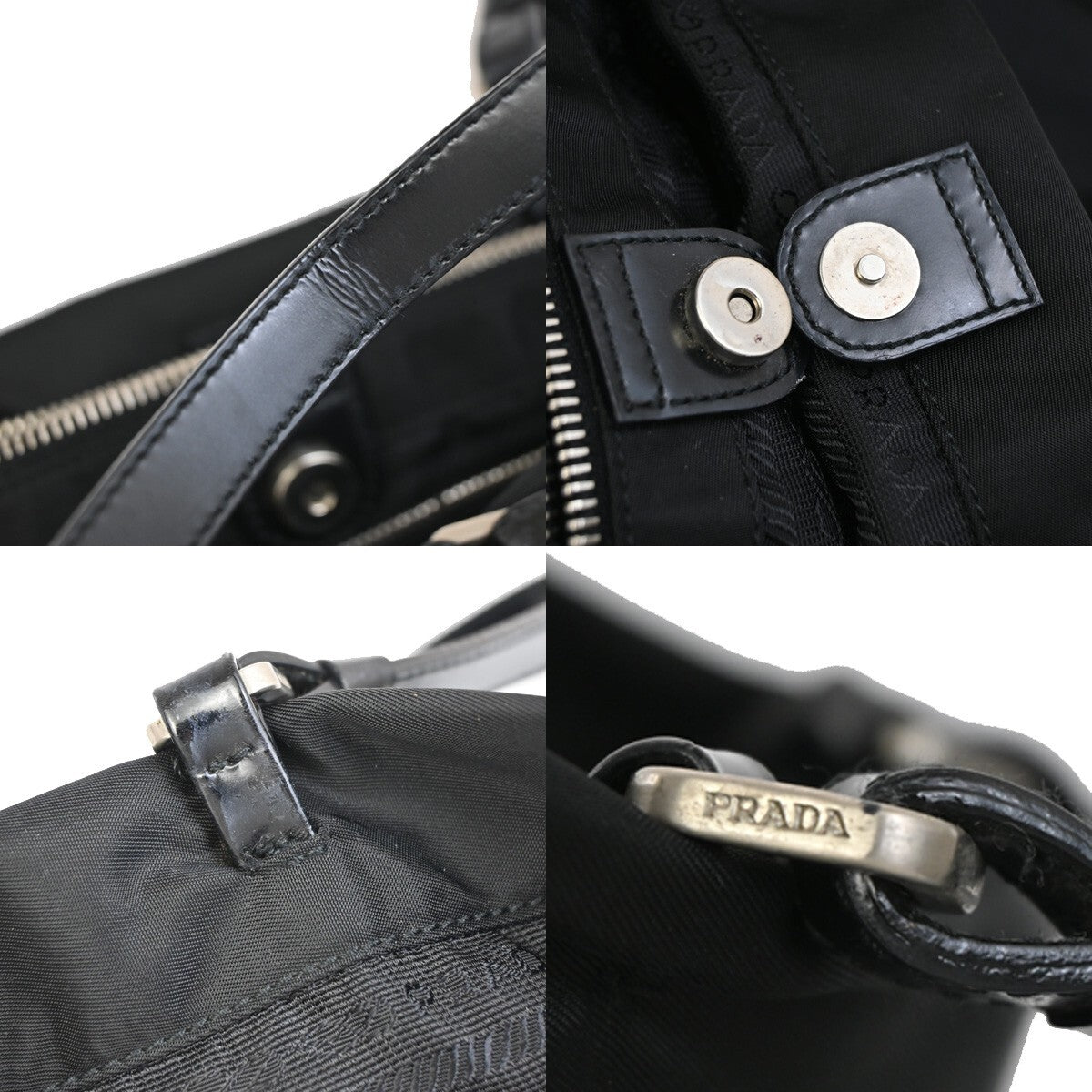 PRADA MILANO Logo Tessuto Shoulder Tote Bag Nylon Leather Black Silver 39EE170