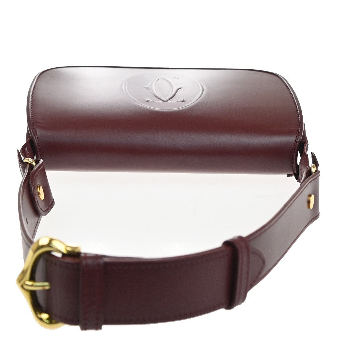 CARTIER 2C Logo Shoulder Bag Leather Suede Red Burgundy GHW France 80RL955