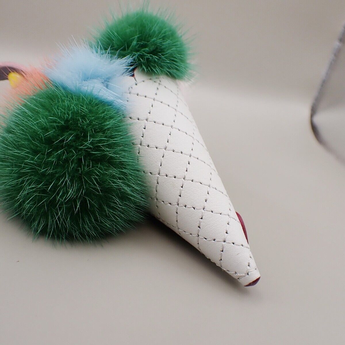 FENDI Logo Ice Cream Bag Charm Key Holder Studs Leather Fur Multi-Color 04YG572