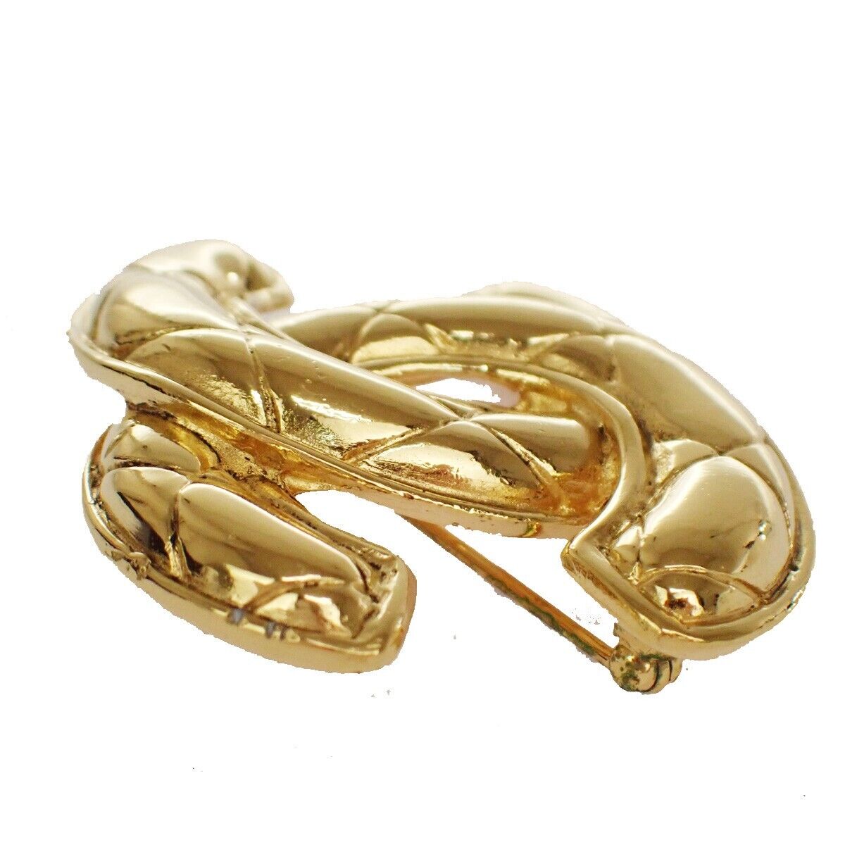 CHANEL CC Logo Matelasse Pin Brooch Gold France Accessory Vintage 90EA456