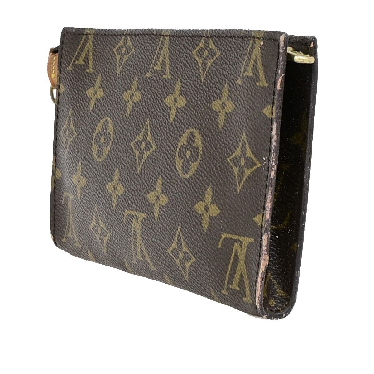 LOUIS VUITTON LV Logo Bucket GM Pouch Bag Monogram Leather Brown Gold 02ED153