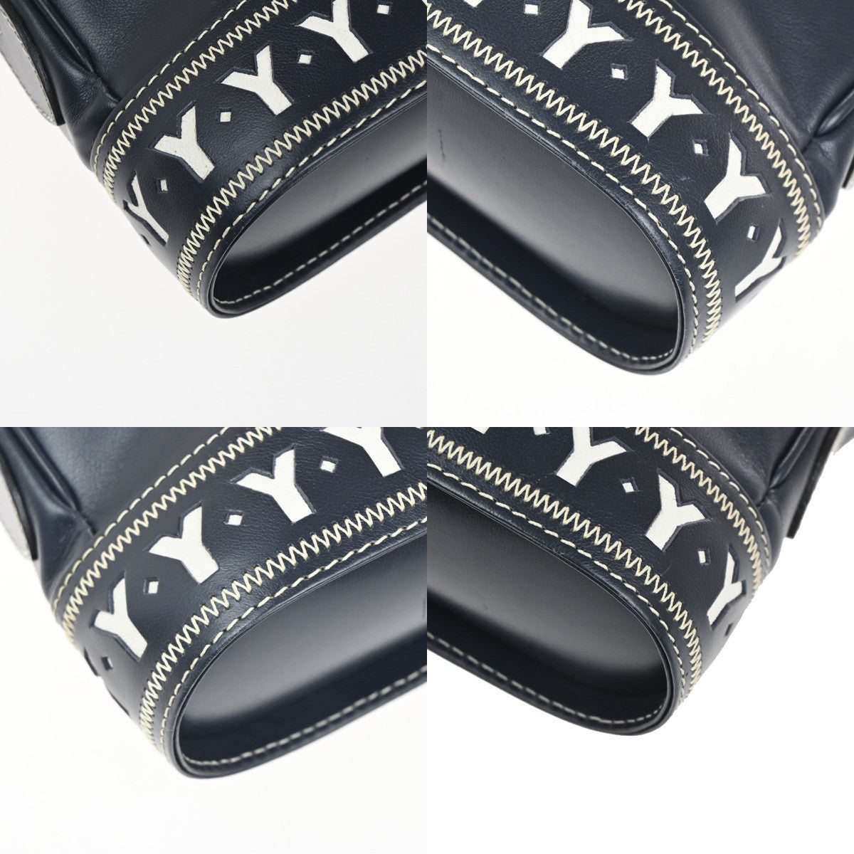 SAINT LAURENT Crossbody Shoulder Bag Leather Navy Blue White GHW France 70TA554