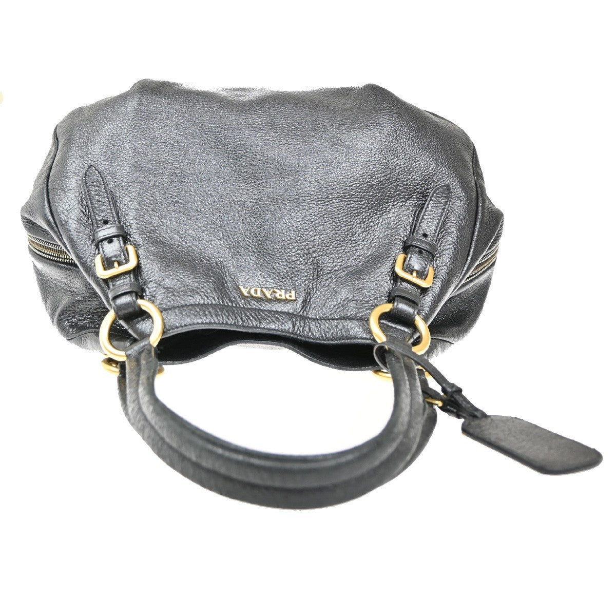 PRADA  Logo Shoulder Bag Snap Closure Leather Black Gold Italy  72TA071