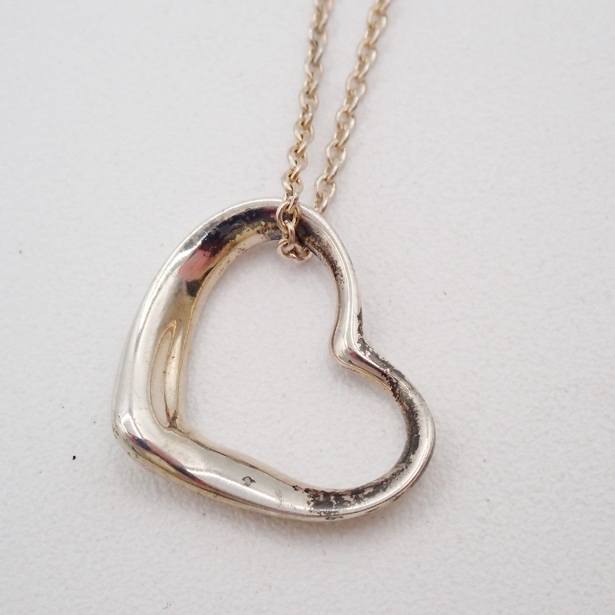 TIFFANY & CO. Logo Open Heart 16mm Chain Necklace Silver AG925 67EG273
