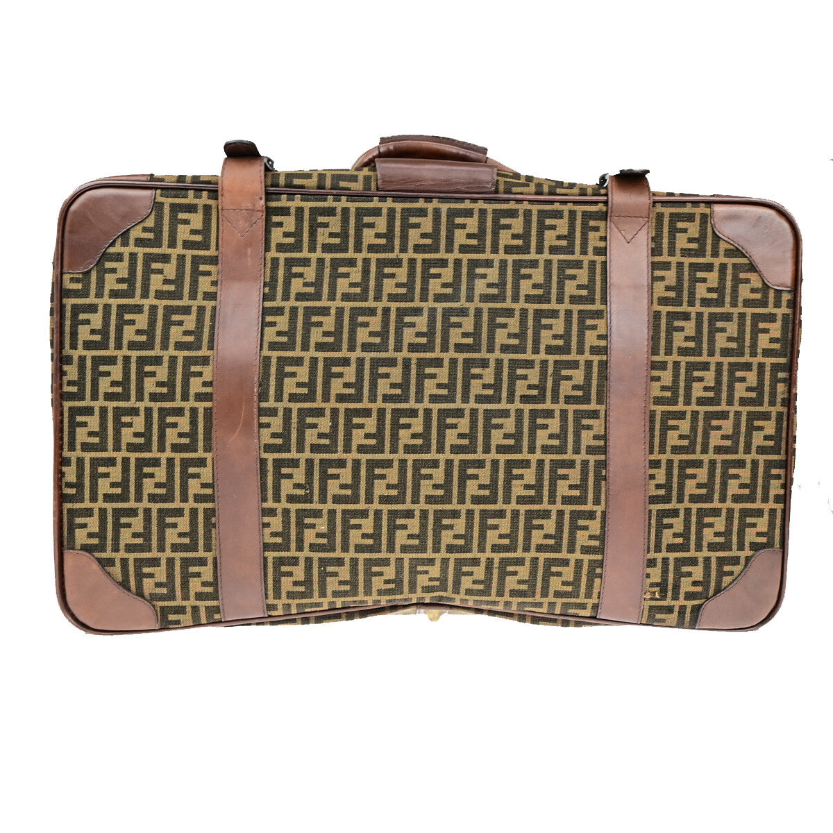 FENDI Logo Zucca Pattern Suitcase Travel Hand Bag Canvas Leather Brown 36YG733