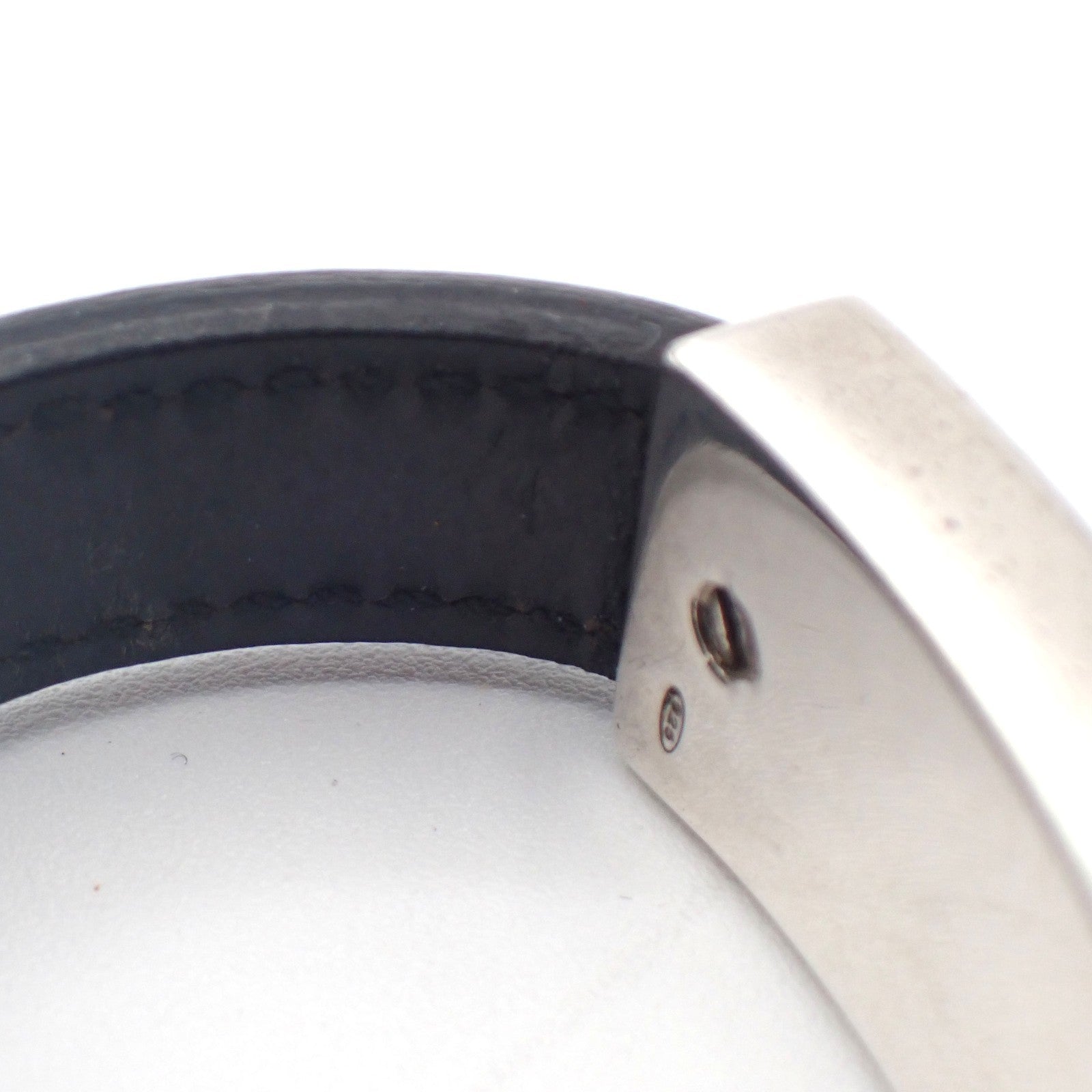GUCCI Logo Bar Bracelet Bangle Leather Metal Black Silver925 Italy 01CA779