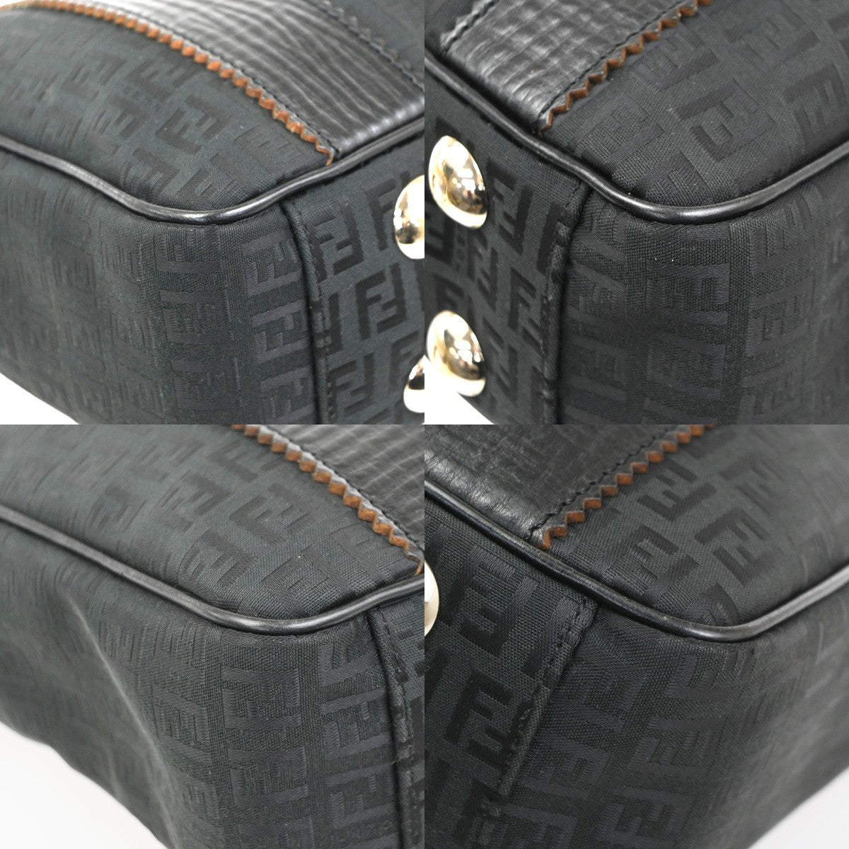 FENDI Logo Zucchino Hand Tote Bag Canvas Leather Black GHW Italy 96CA964