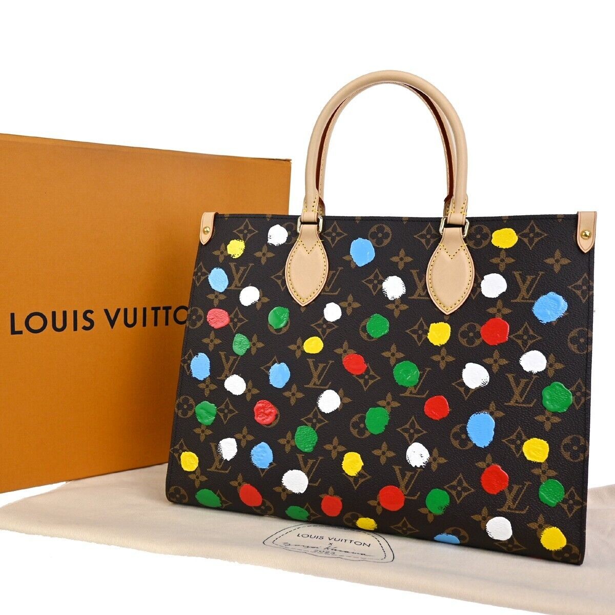 LOUIS VUITTON LV × YK OnTheGo MM Hand Bag Monogram 3D Dots Brown M46379...