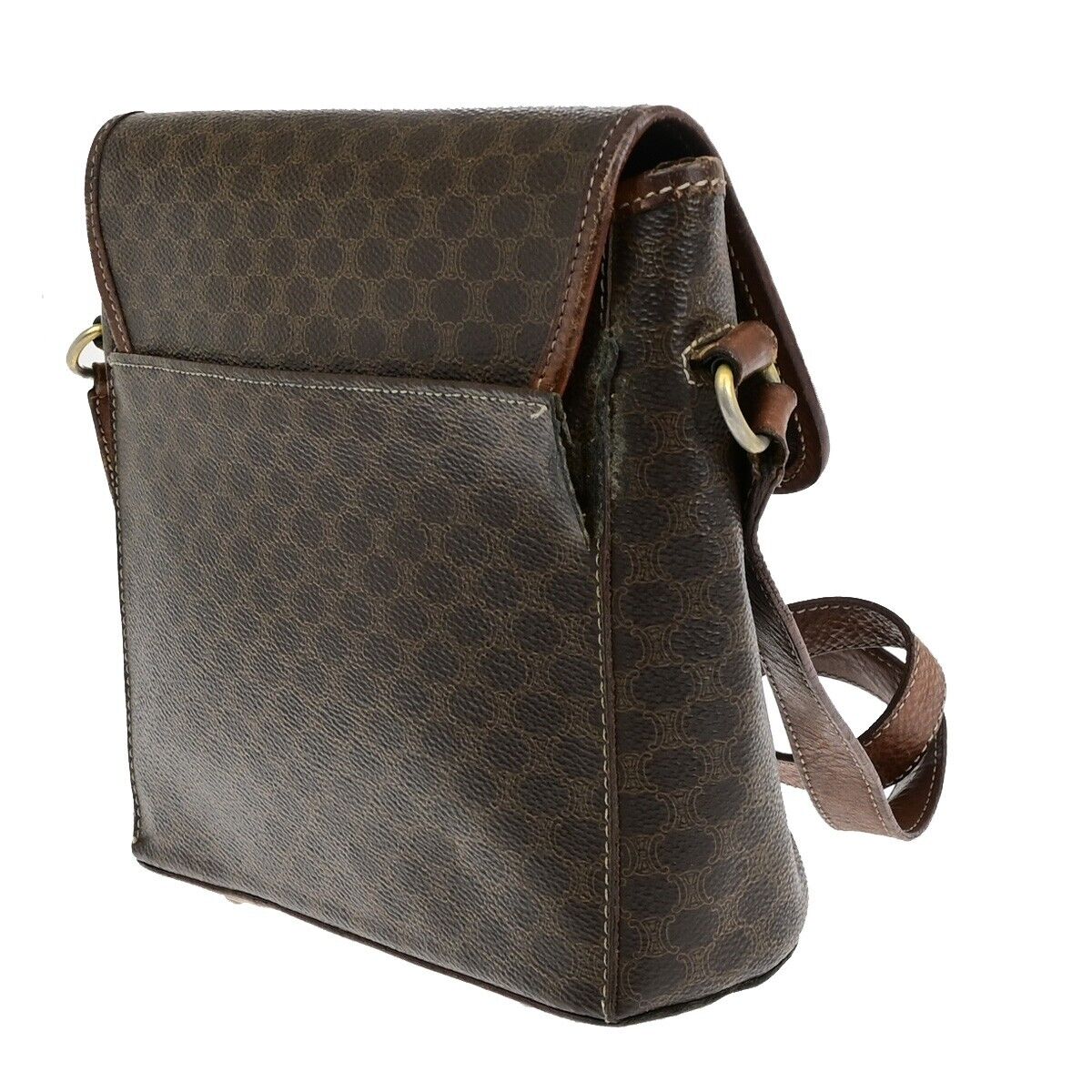 CELINE Logo Macadam Pattern Shoulder Bag PVC Leather Brown Italy Gold 08EB711