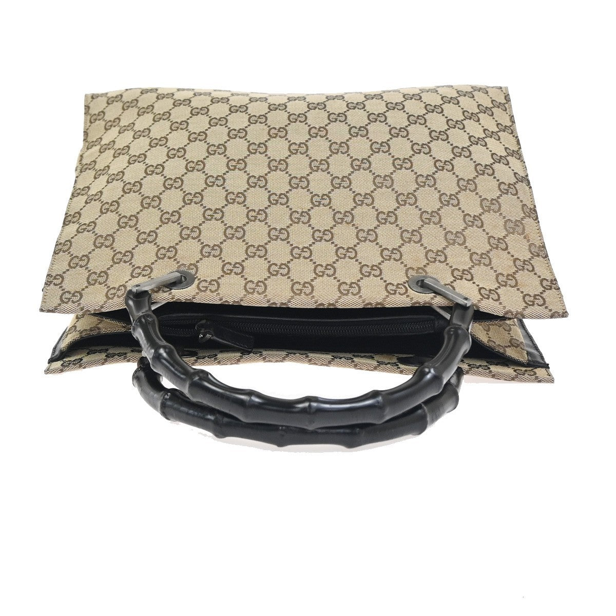GUCCI Logo GG Pattern Hand Tote Bag Bamboo Canvas Leather BE Brown Italy 69ZA339