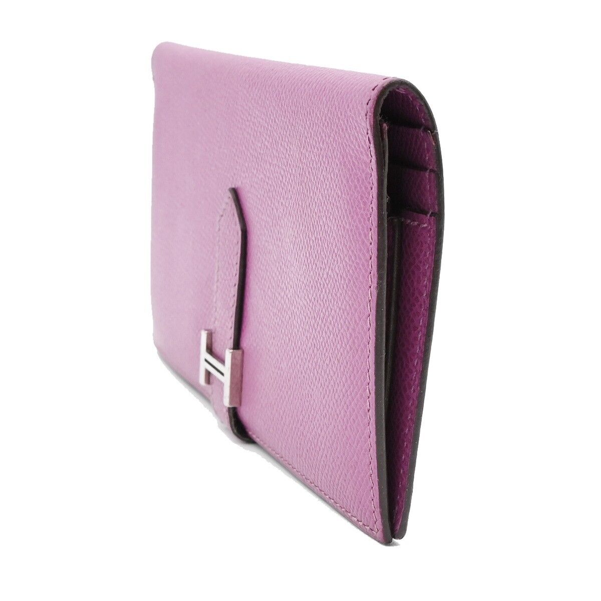 HERMES Logos Bearn Long Bifold Wallet Purse ▢I Veau Epsom Leather Purple 81RJ834