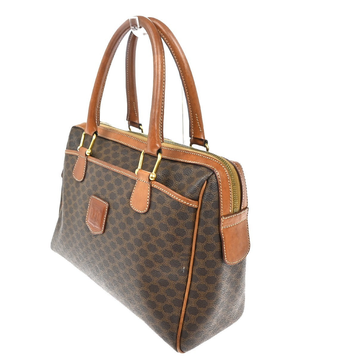 CELINE Logo Macadam Pattern Travel Hand Bag PVC Leather Brown GHW Italy 61TA552