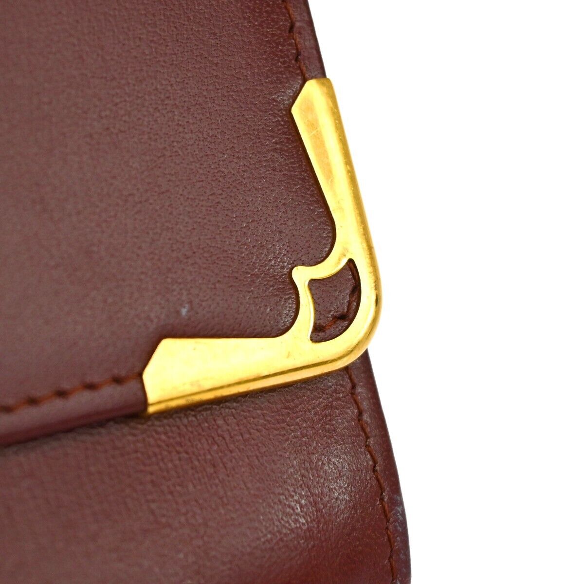 MUST DE CARTIER 2C Logo Wallet Clutch Hand Bag Leather Bordeaux Gold 09EA094