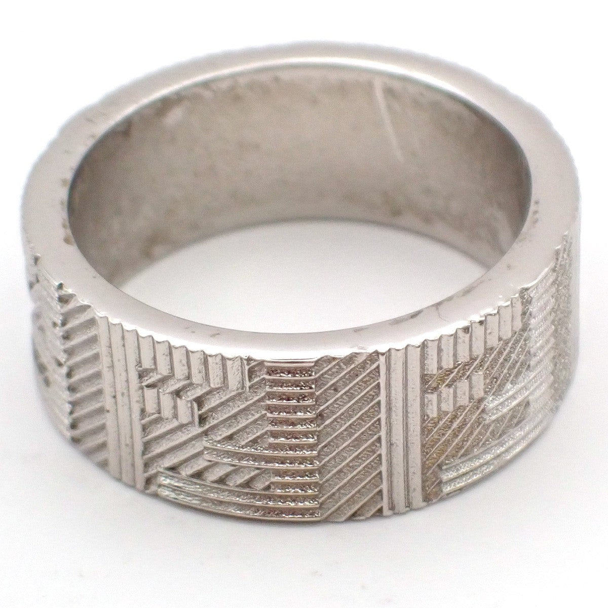 FENDI Logo Zucca Shadow FF Ring Size S Silver Plated Italy 01EG264