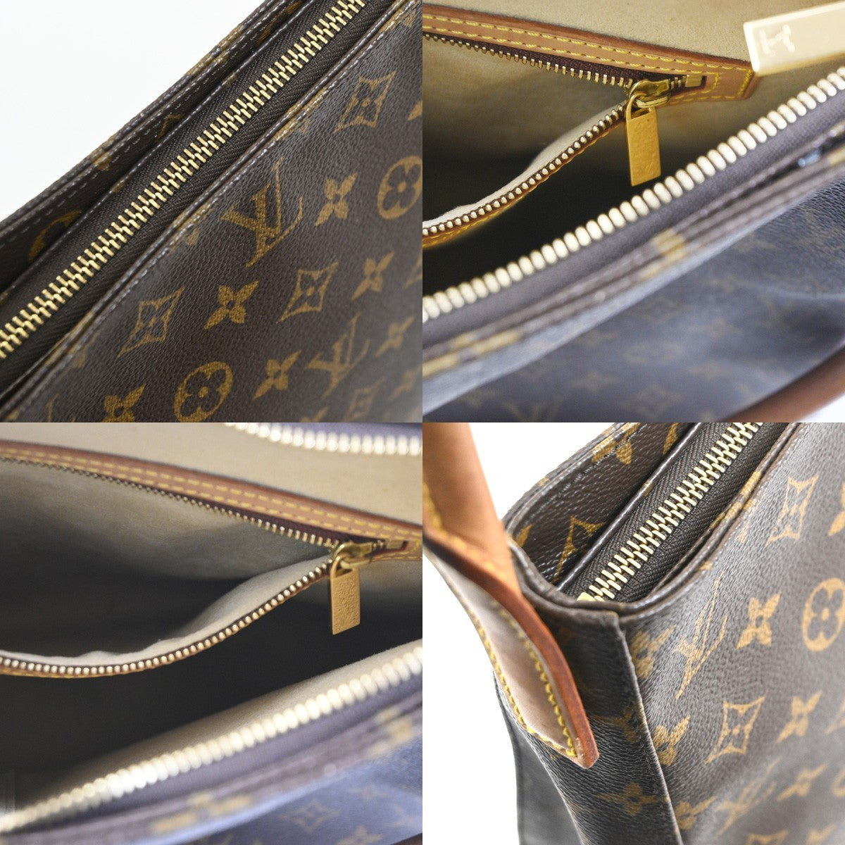 LOUIS VUITTON Logo Looping GM Shoulder Bag Monogram Leather Brown M51145 95RL732