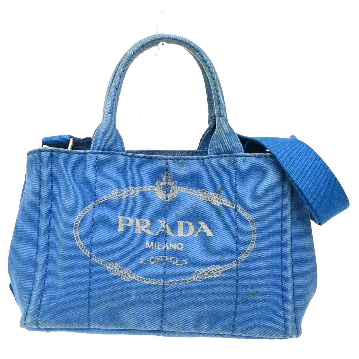 PRADA Logo CANAPA 2Way Shoulder Hand Bag Canvas Leather Blue Azzurro GHW 35KC772