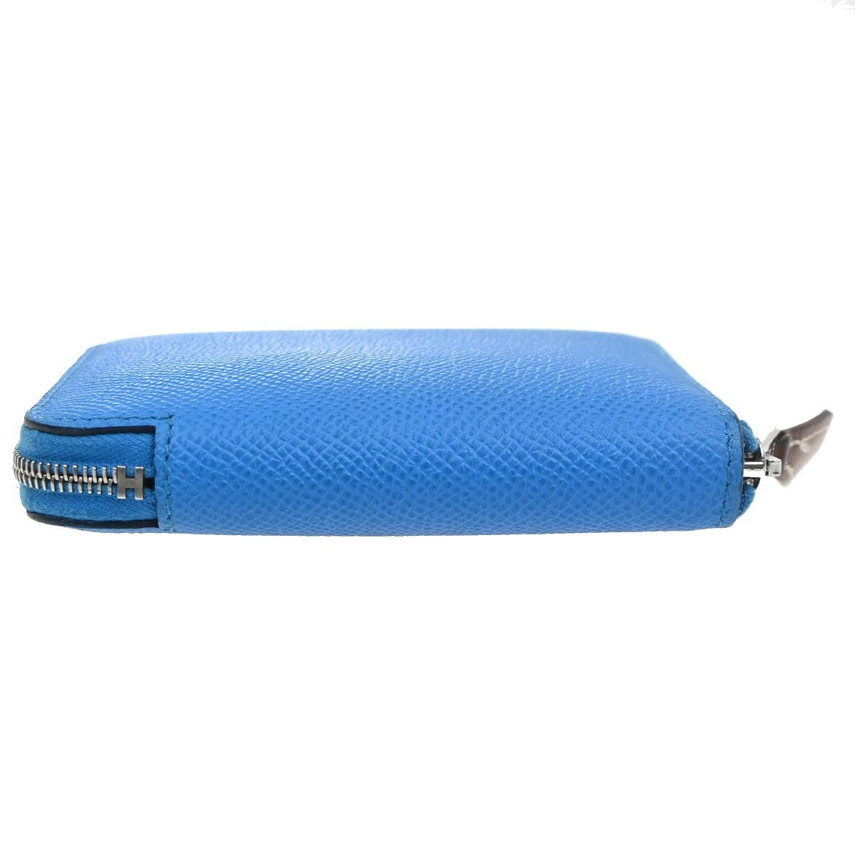 HERMES Logo Azap Zip Around Wallet Silk In Epson Leather Blue SHW France 80RL942