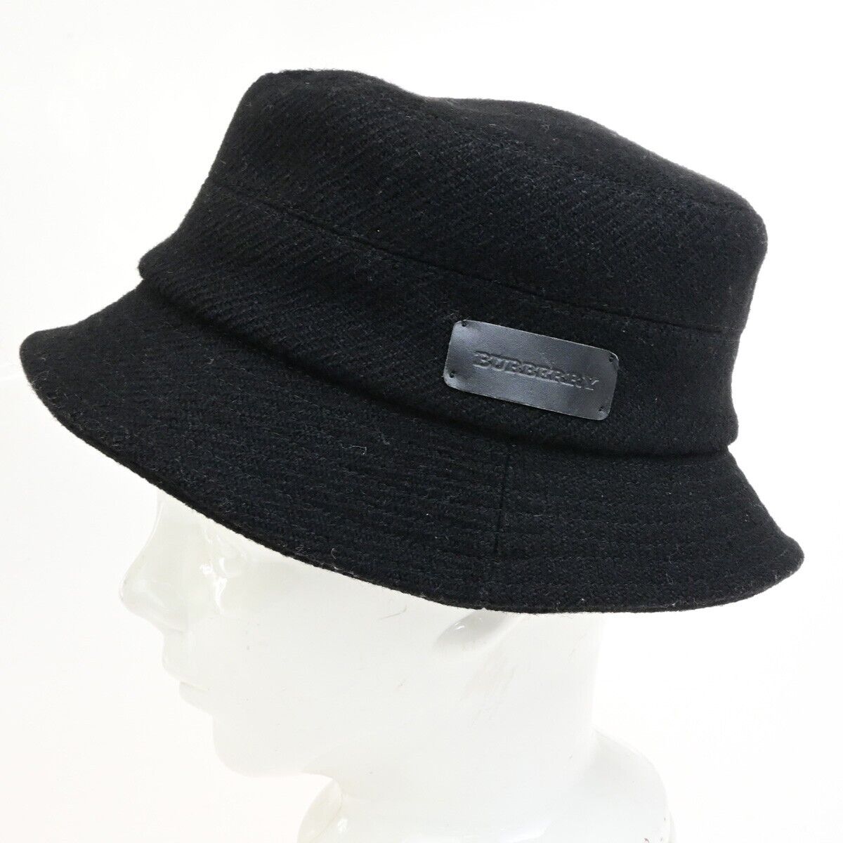 BURBERRY LONDON Logo Nova Check Bucket Hat #M Wool Cotton Leather Black 04KA570