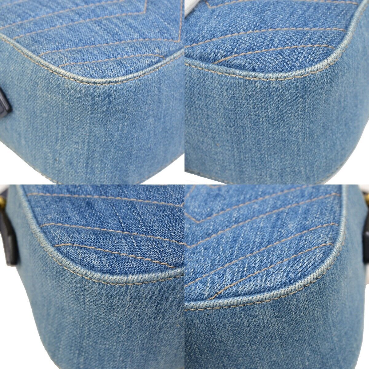 GUCCI GG Marmont Chain Shoulder Bag Imitation Pearl Leather Denim Blue 675RJ902