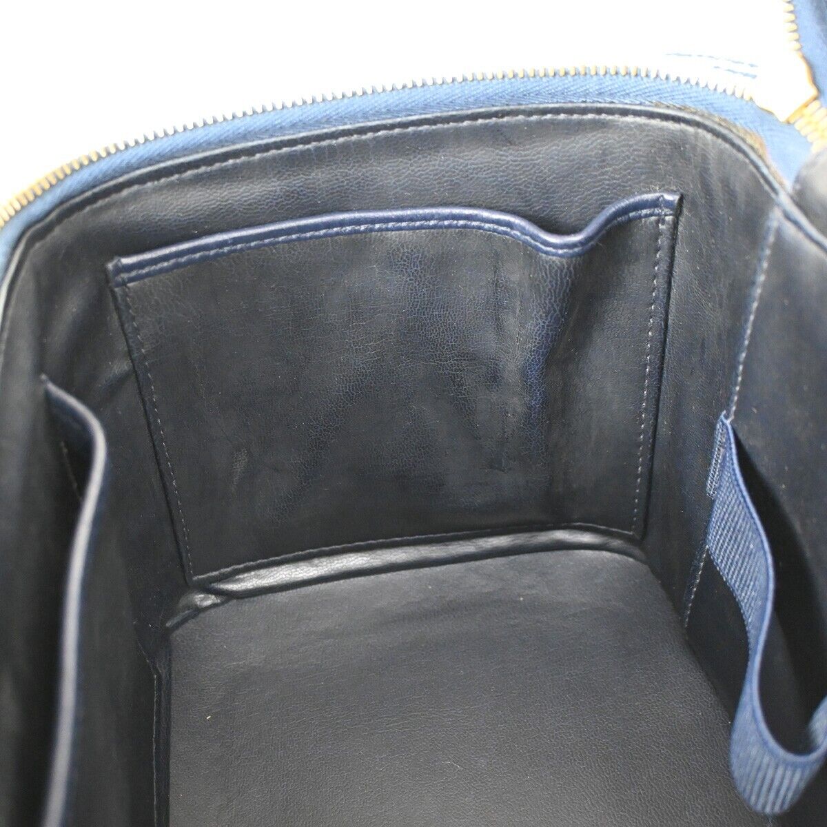 CHANEL CC Logo 2Way Shoulder Hand Vanity Bag Denim Leather Blue Vintage 744RH823
