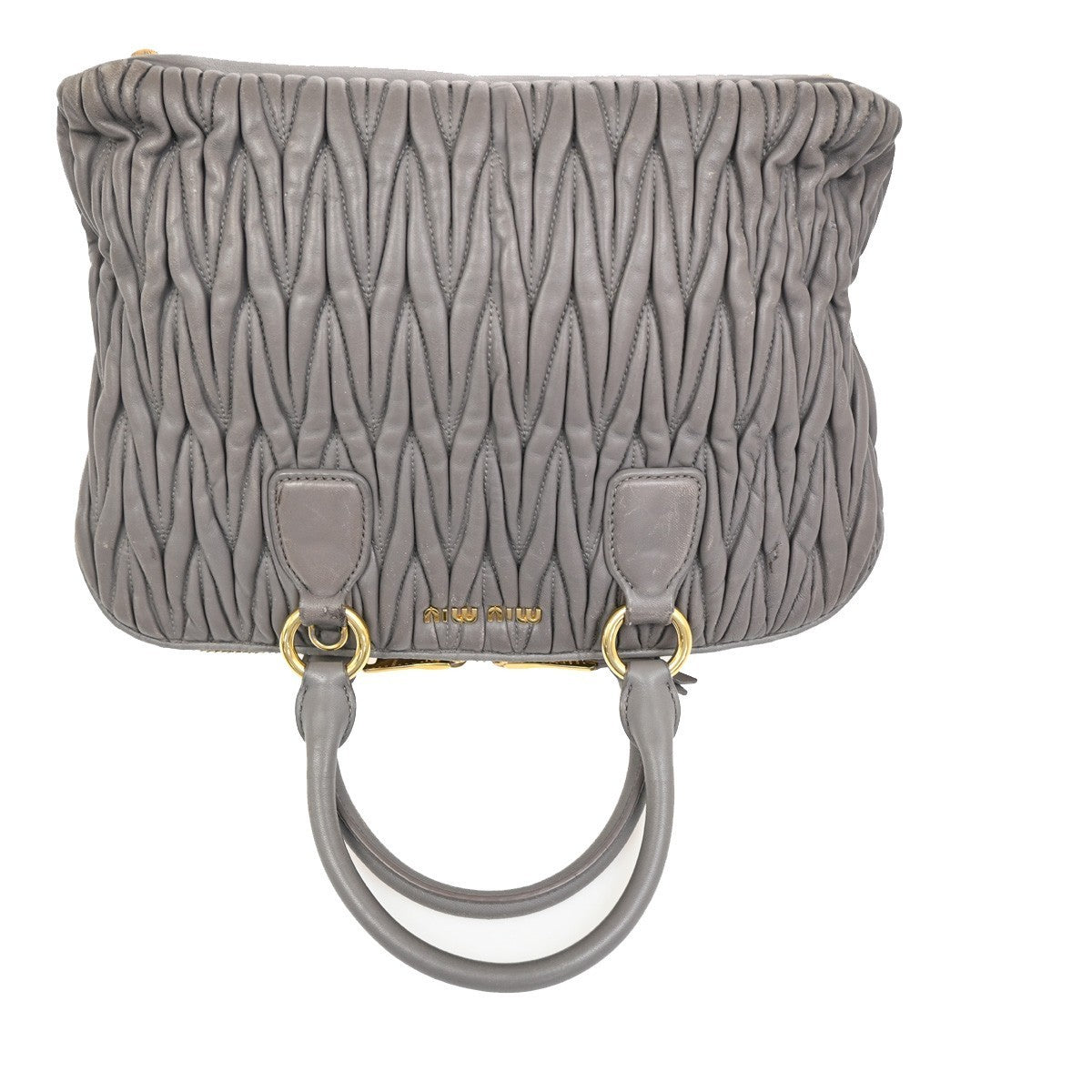 MIU MIU Logo Matelasse Shoulder Hand Bag Leather Purple Gray Gold  84TA360